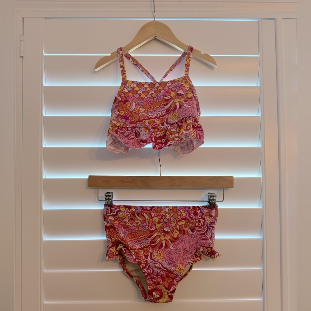 Garnet Hill kids Pink and Yellow Floral Bikini Set